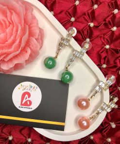 Zircone cut earrings green and pink