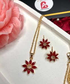 Flower pendant set red