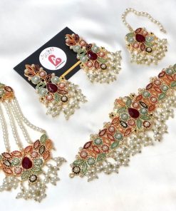 Nauratan set mehroon with jhoomer
