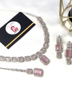 Zircone set silver and pink