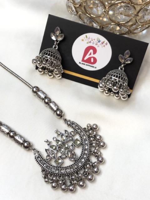 Oxidised mala with earrings