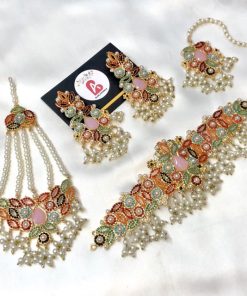 Nauratan set pink with jhoomer
