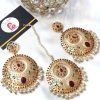 Nauratan earrings and bindya mehroon