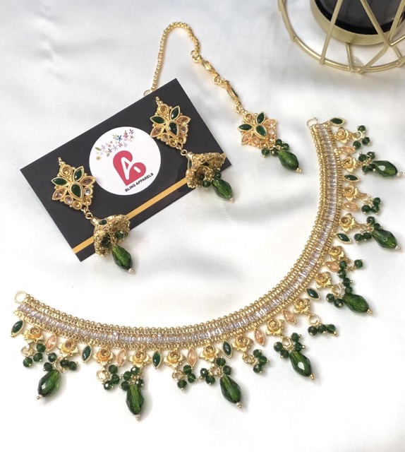Kundan and Zircone set green