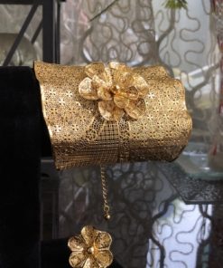 Golden hand cuff kara with ring