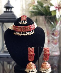 Kundan set red with jhumkas