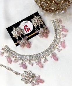 Kundan and zircone set pink and silver