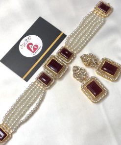 Embellished set mehroon