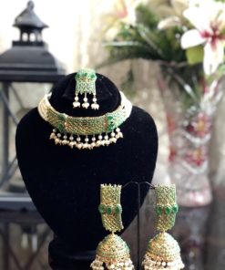 Kundan set green with jhumkas