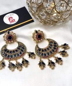 Kundan earrings royal blue