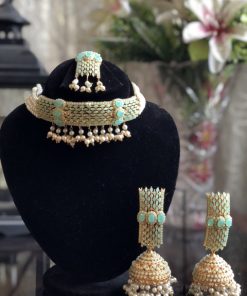 Kundan set mint with jhumkas