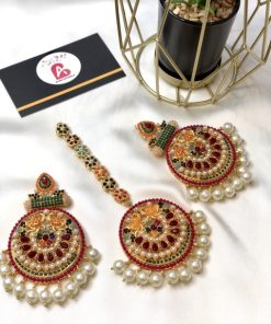 Nauratan earrings and bindya mehroon