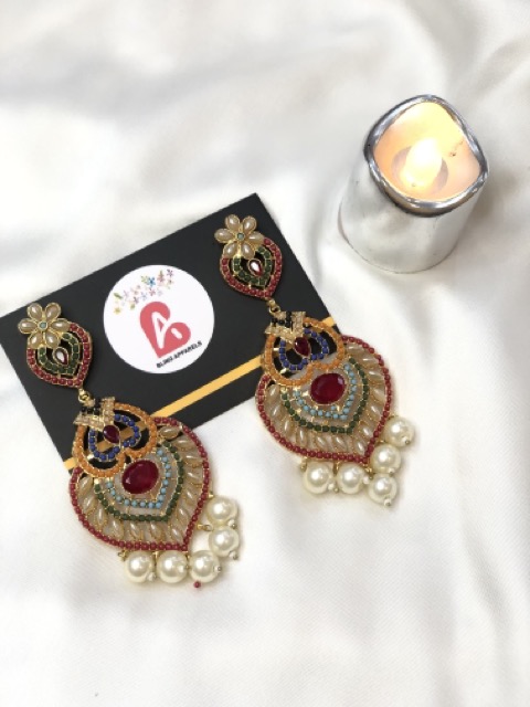 Nauratan earrings mehroon