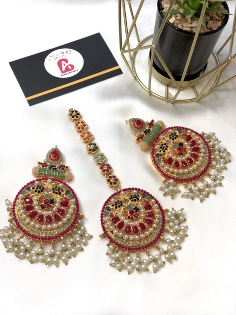 Nauratan earrings and bindya ruby