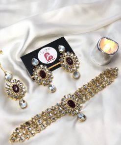Kundan Choker Set mehroon