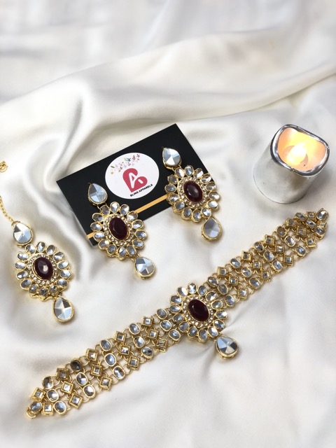 Kundan Choker Set mehroon