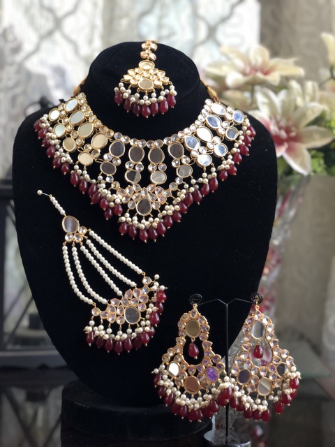 Mirror bridal set mehroon