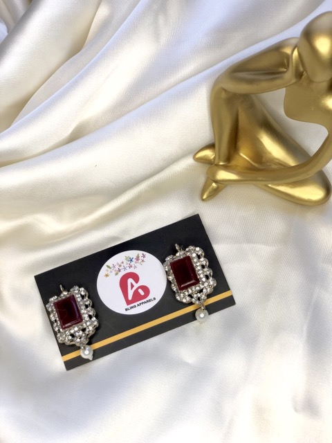 Embellished Silver Earings mehroon