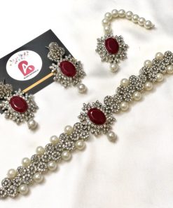 Embellished set mehroon with silver base