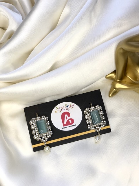 Embellished Silver Earings (Mint)