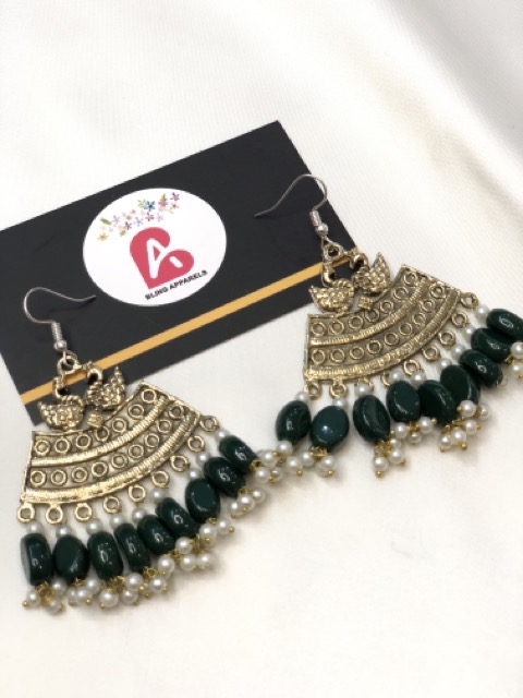 Afghani Mor Earings (Green)