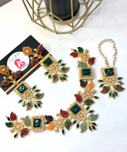 Tehniyat Kundan and Nauratan Set Green