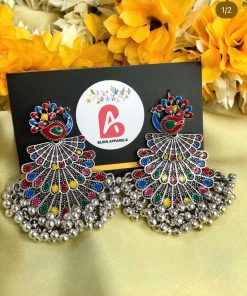 Oxidized earrings silver peacock