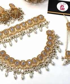 Embellished pearl double necklace set