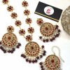 Royal kundan mala with earrings and bindya maroon