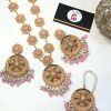Royal kundan mala with earrings and bindya pink