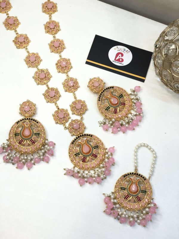 Royal kundan mala with earrings and bindya pink