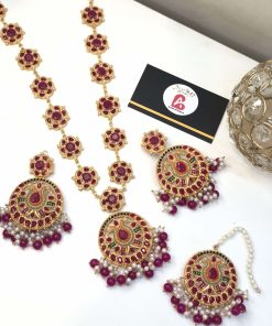Royal kundan mala with earrings and bindya ruby