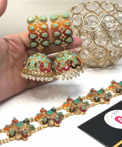 Mint kundan earrings and choker