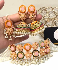 Pink nauratan earrings and choker