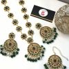 Royal kundan mala with earrings and bindya green