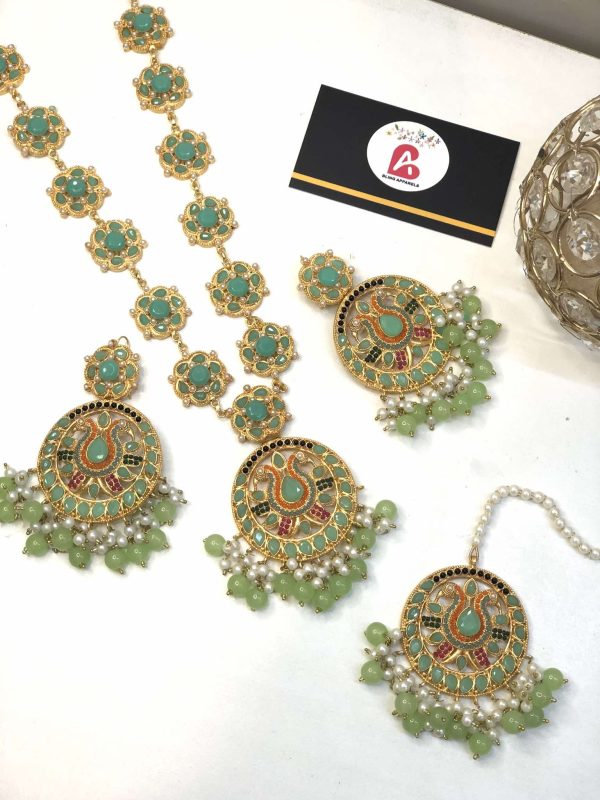 Royal kundan mala with earrings and bindya mint