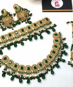 Embellished green double necklace set