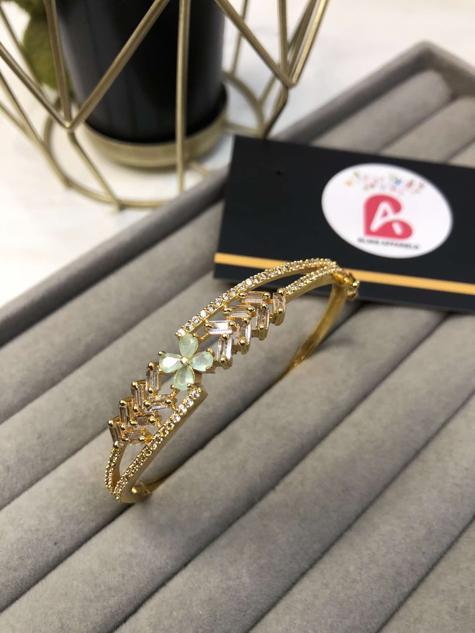 Sleek design golden and white Zircone kara