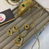 Gold plated mala, earring s, kara and ring set green