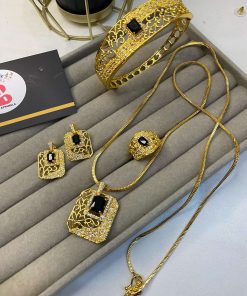 Gold plated mala, earring s, kara and ring set black