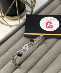 Sleek design silver and black Zircone kara