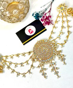 Thappa kundan jura pin with attached saharay and jhumkay