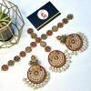 Nauratan mathapatti with earrings pink