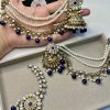 jhumkas with saharay and bindya blue