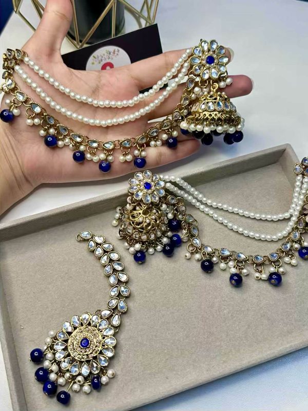 jhumkas with saharay and bindya blue