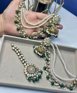 jhumkas with saharay and bindya green