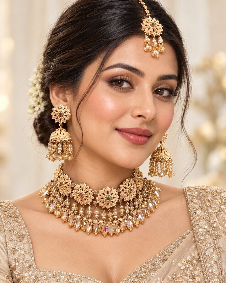Champagne Nauratan Jewellery Set worn view