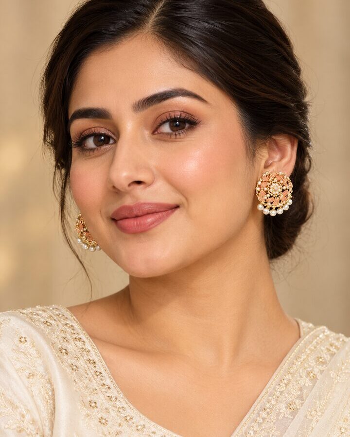 Peach Nauratan Stud Earrings worn view