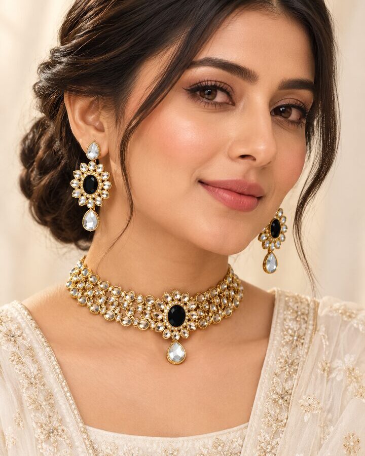 Black Kundan Choker Set worn view