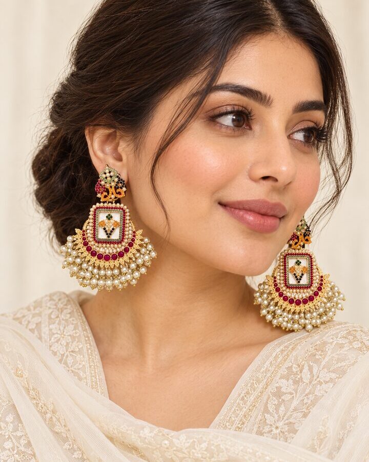 Ruby Nauratan Jhumka Earrings worn view